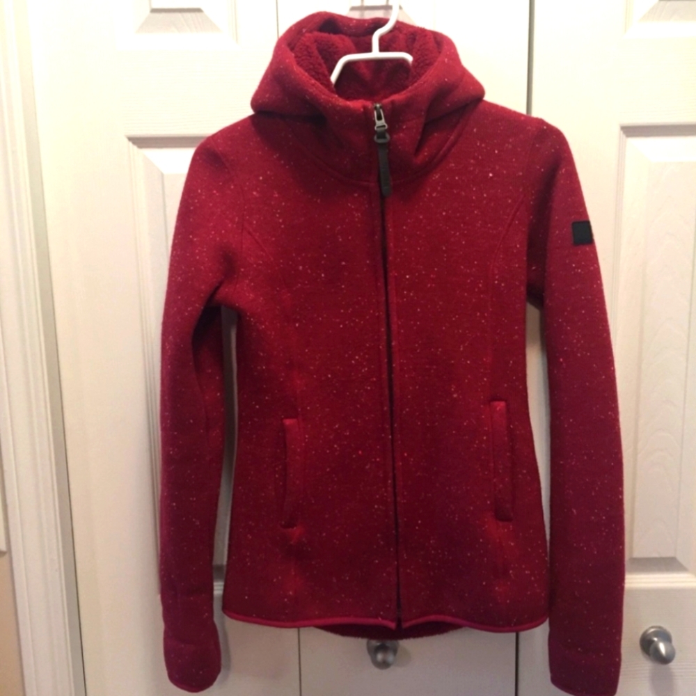 Bench Magenta Knit Zip Up Fur Lined Jacket